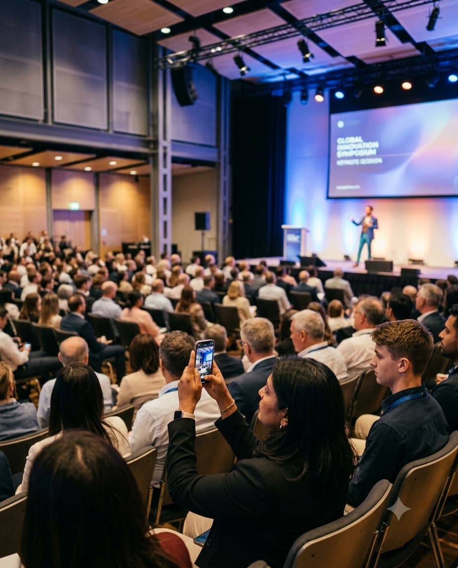 Attendees gathered in a corporate conference hall