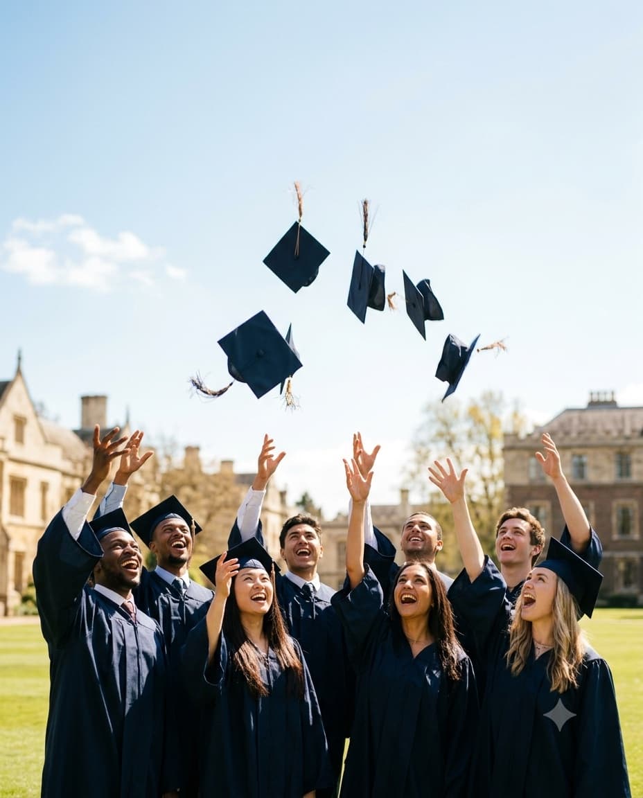 Graduates tossing their caps in celebration