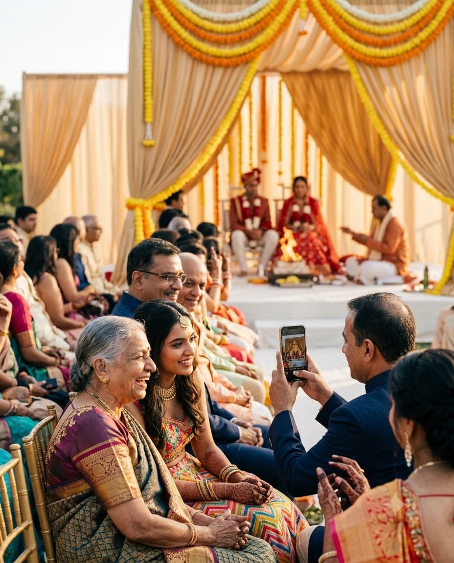 Decorated mandap at a multi-day Indian wedding ceremony