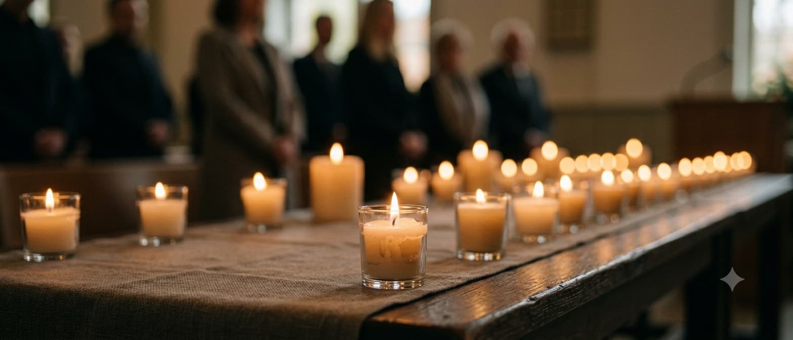 Candles lit quietly in remembrance