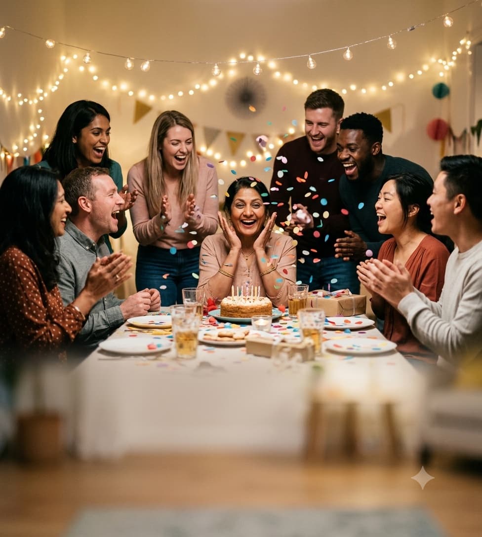 Friends celebrating together at a birthday party